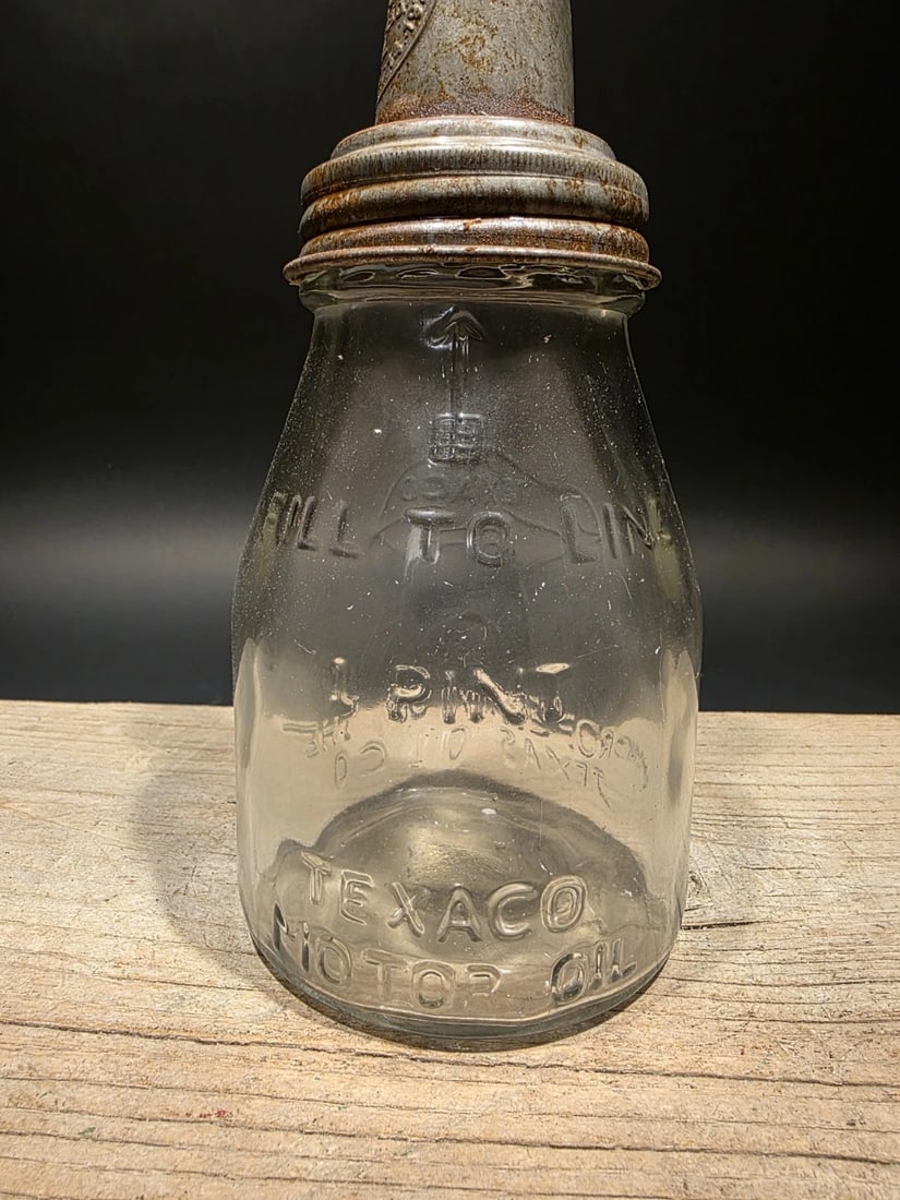 11" Service Station Glass Texaco Oil Bottle w Spout - 12