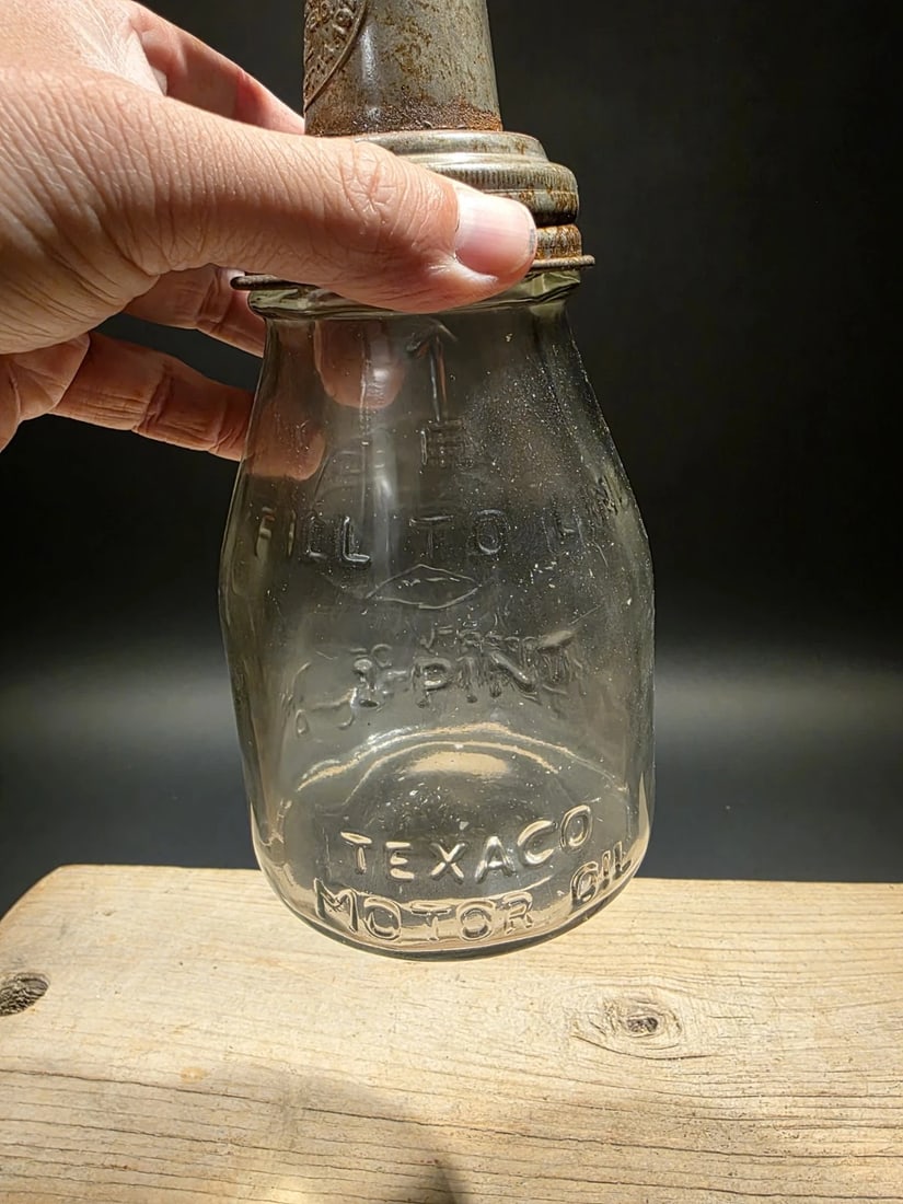 11" Service Station Glass Texaco Oil Bottle w Spout - 13