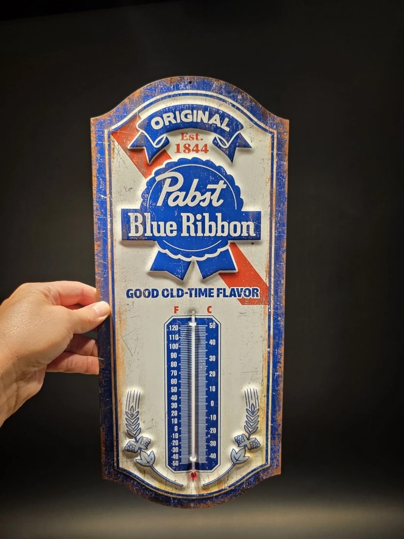 17.5 "Pabst Blue Ribbon Beer Thermometer Metal Advertising Sign - 10