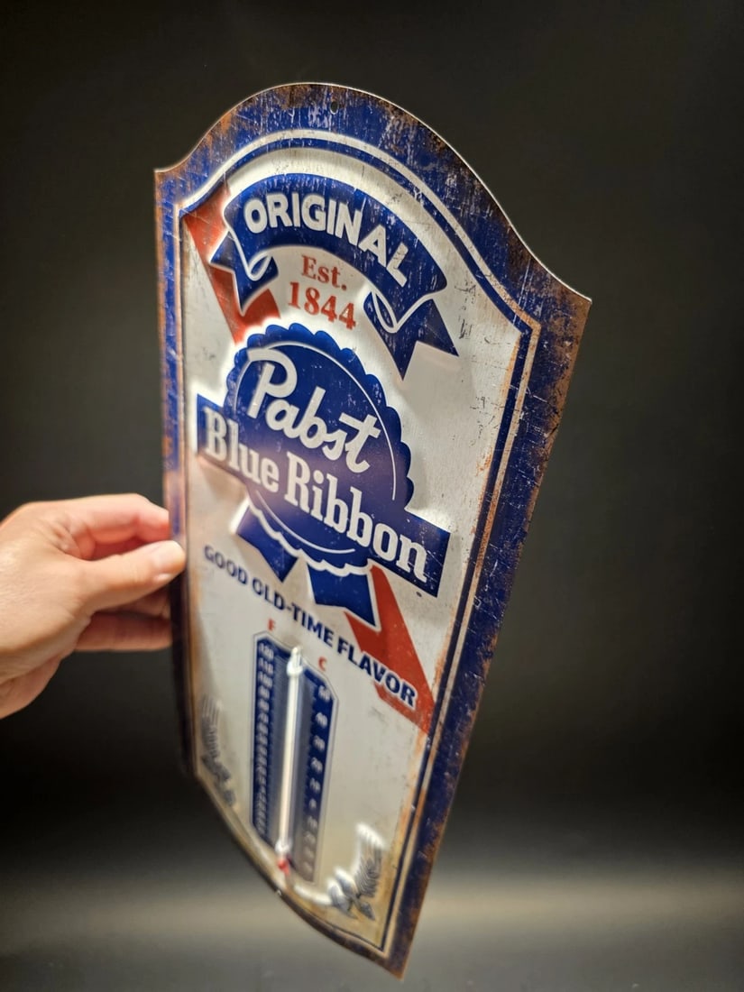 17.5 "Pabst Blue Ribbon Beer Thermometer Metal Advertising Sign - 11