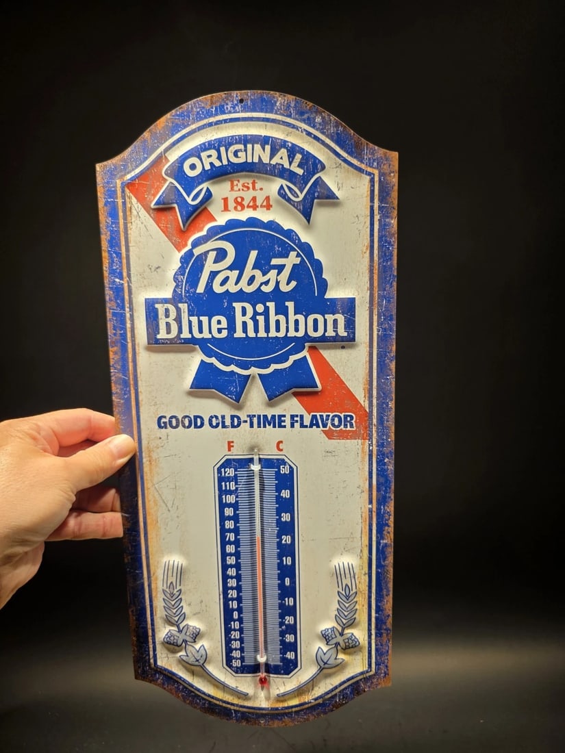 17.5 "Pabst Blue Ribbon Beer Thermometer Metal Advertising Sign - 12
