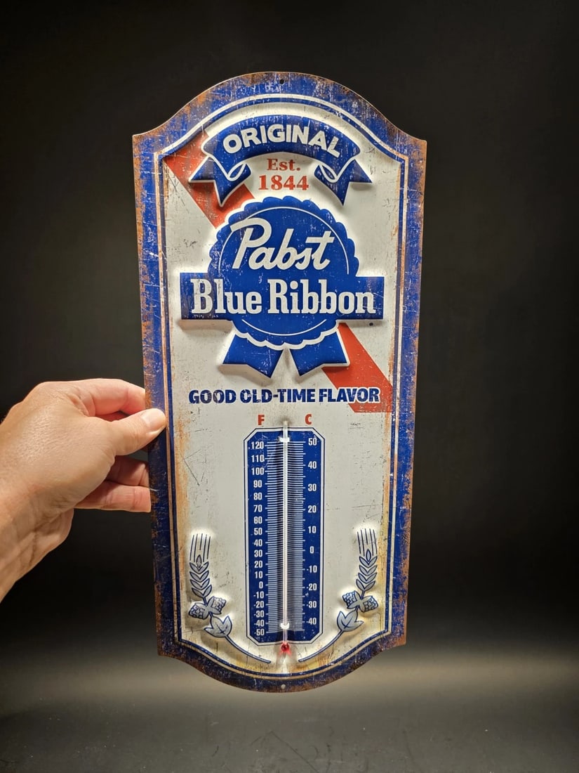 17.5 "Pabst Blue Ribbon Beer Thermometer Metal Advertising Sign - 9