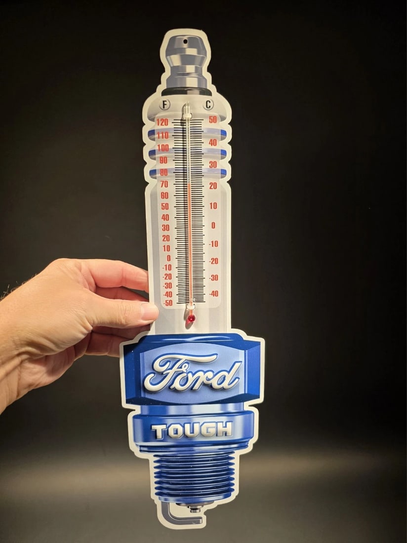 17 1/2 " Metal Vintage Style Ford Thermometer Sign - 8