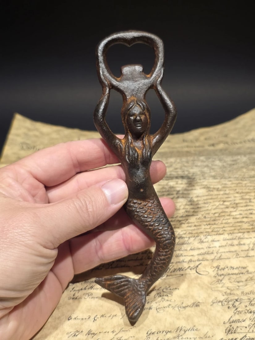 7" Cast Iron Mermaid Bottle Opener Coastal Bar Tool - 11