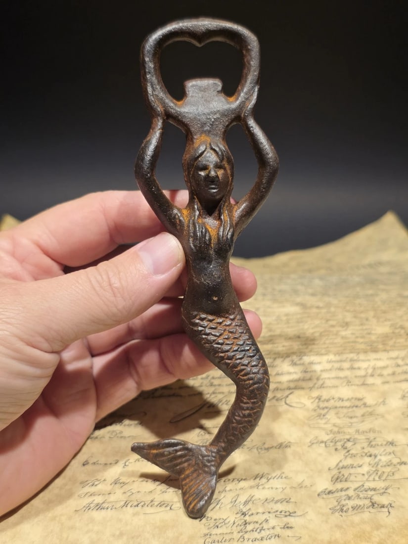 7" Cast Iron Mermaid Bottle Opener Coastal Bar Tool - 2