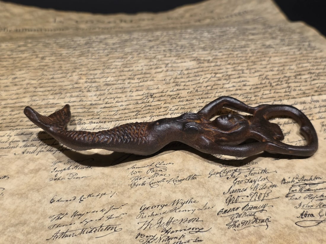 7" Cast Iron Mermaid Bottle Opener Coastal Bar Tool - 9