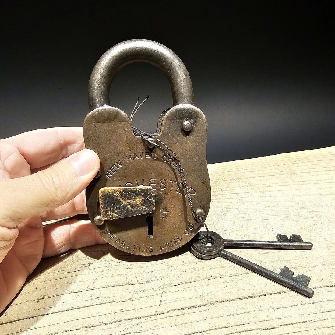 5" Cast Iron Winchester Firearms Ammo Box Padlock Lock - 3