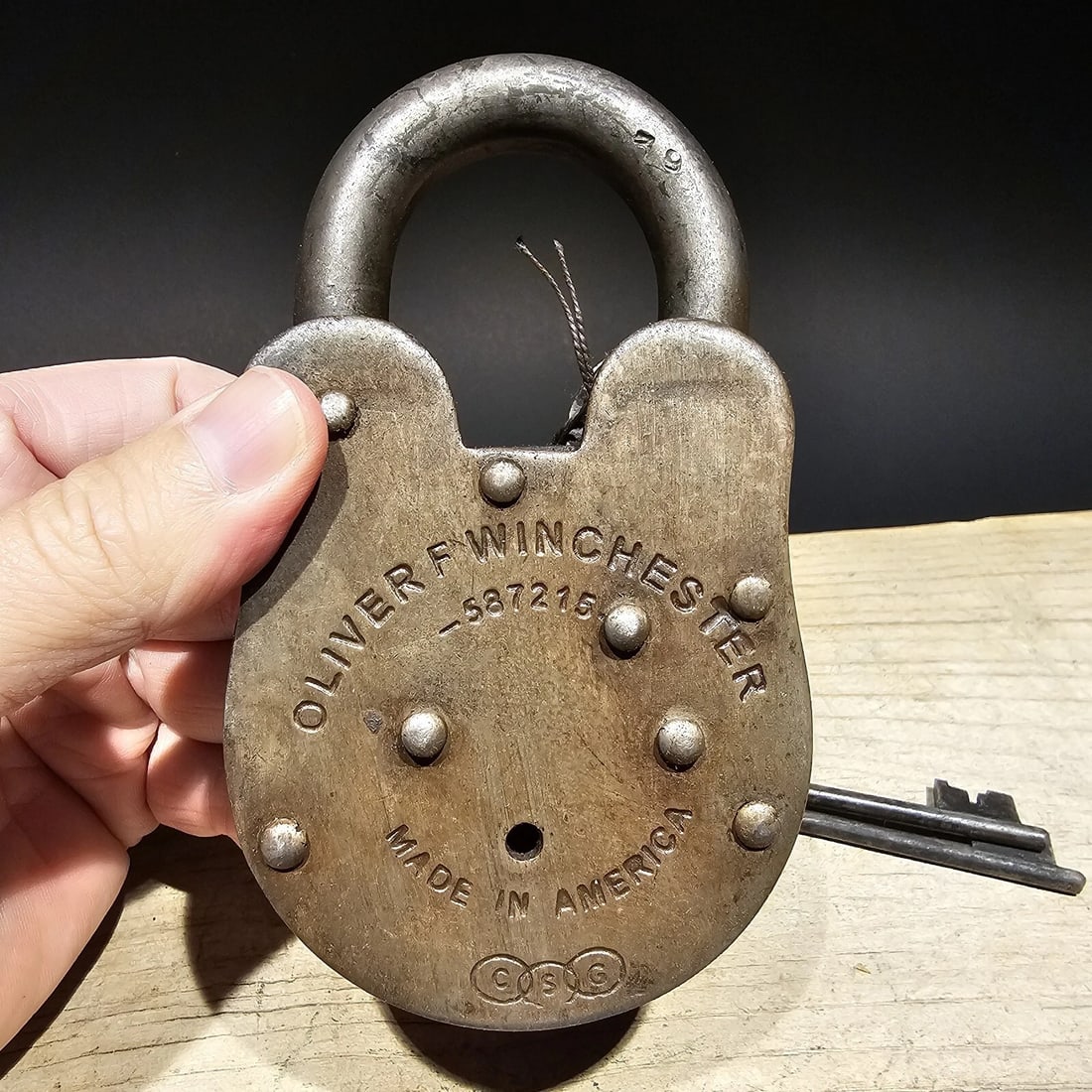 5" Cast Iron Winchester Firearms Ammo Box Padlock Lock - 6
