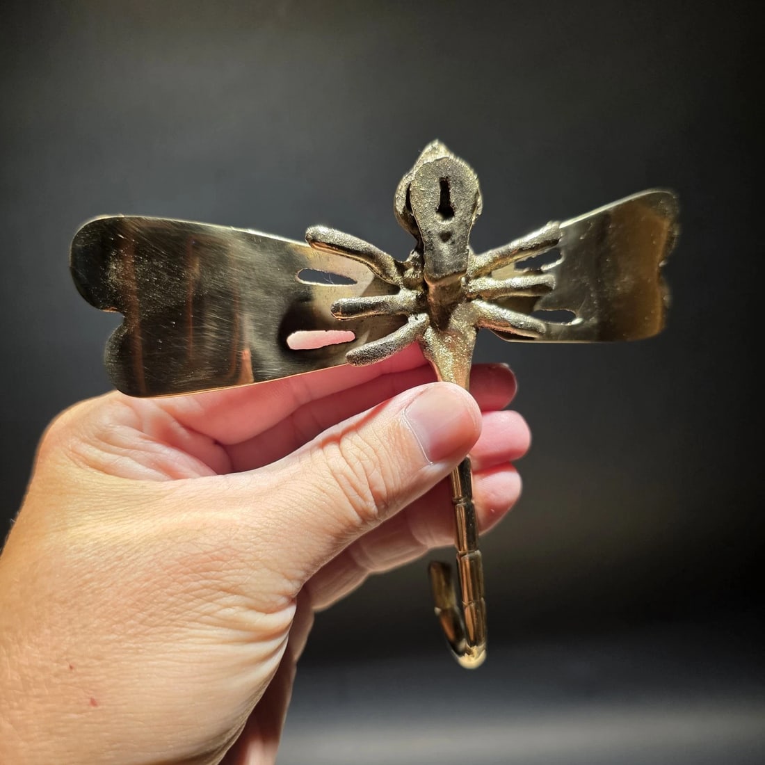 Brass Dragonfly Wall Hook Art Nouveau Style Coat Hook - 3