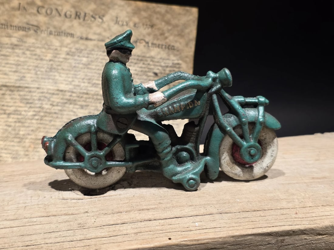 7" Vintage Cast Iron Police Motorcycle Toy Champion Patrol Officer Antique Style - 3