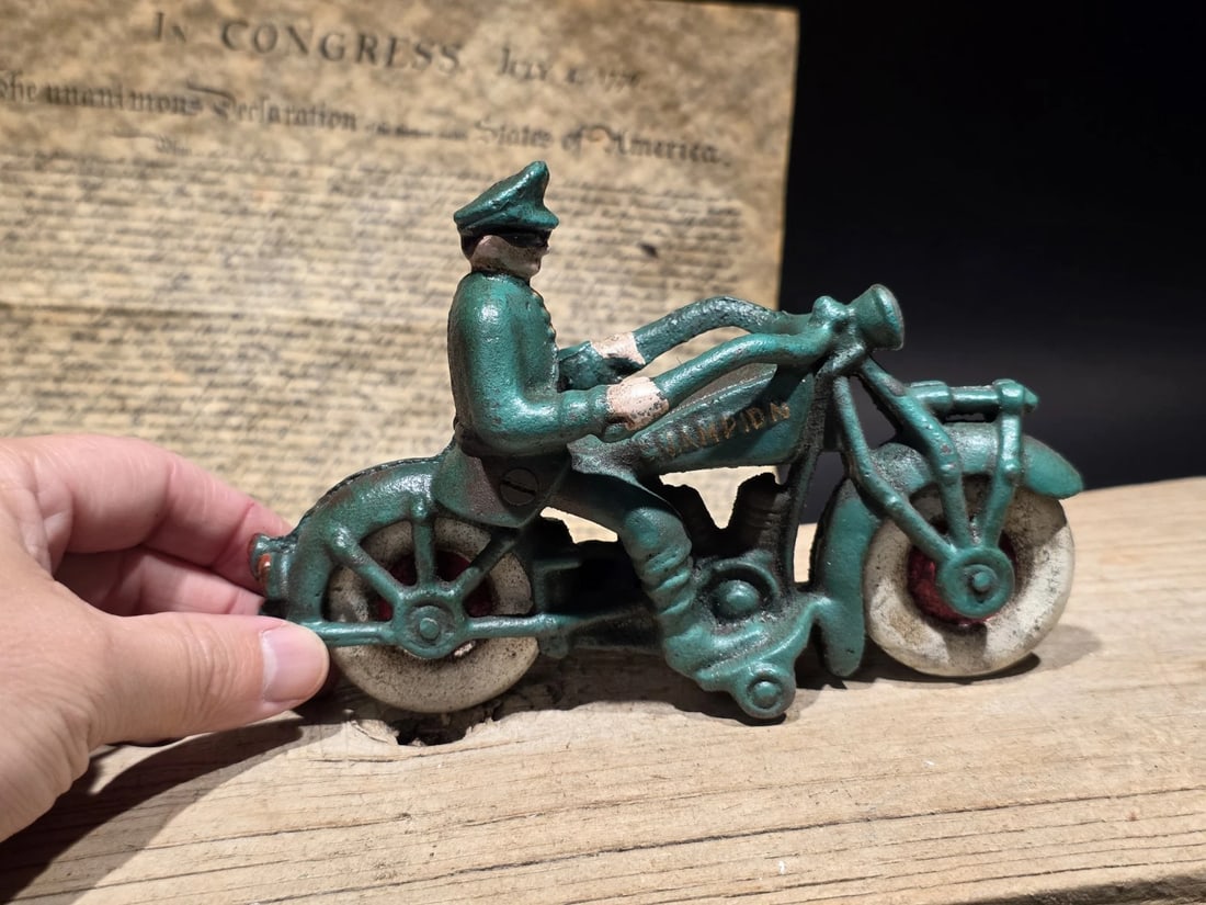 7" Vintage Cast Iron Police Motorcycle Toy Champion Patrol Officer Antique Style - 4