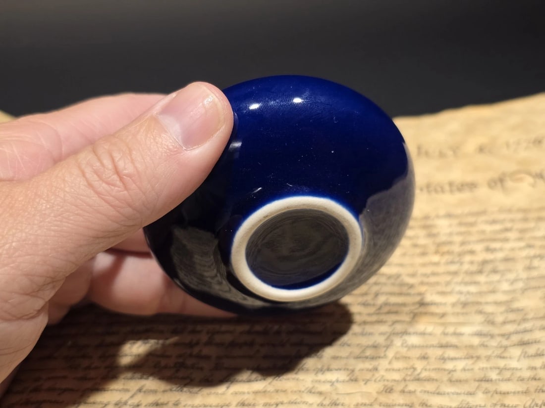 3" Cobalt Blue Ceramic Inkwell Inkpot With Silver Metal Screw Lid - 4