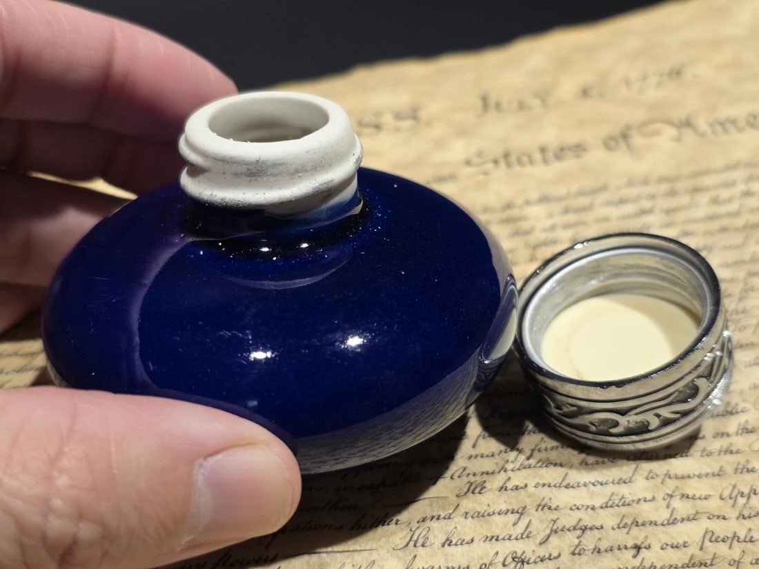 3" Cobalt Blue Ceramic Inkwell Inkpot With Silver Metal Screw Lid - 5