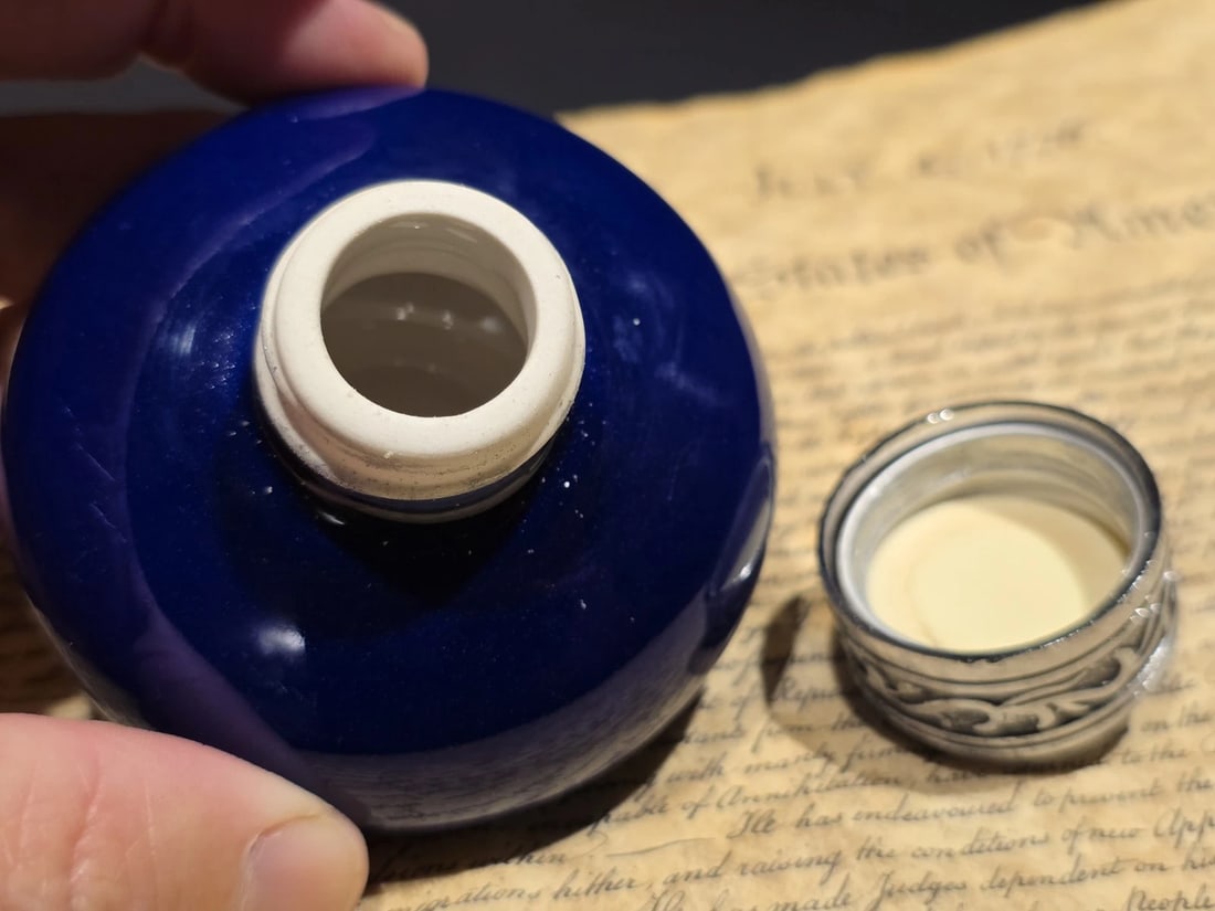 3" Cobalt Blue Ceramic Inkwell Inkpot With Silver Metal Screw Lid - 6
