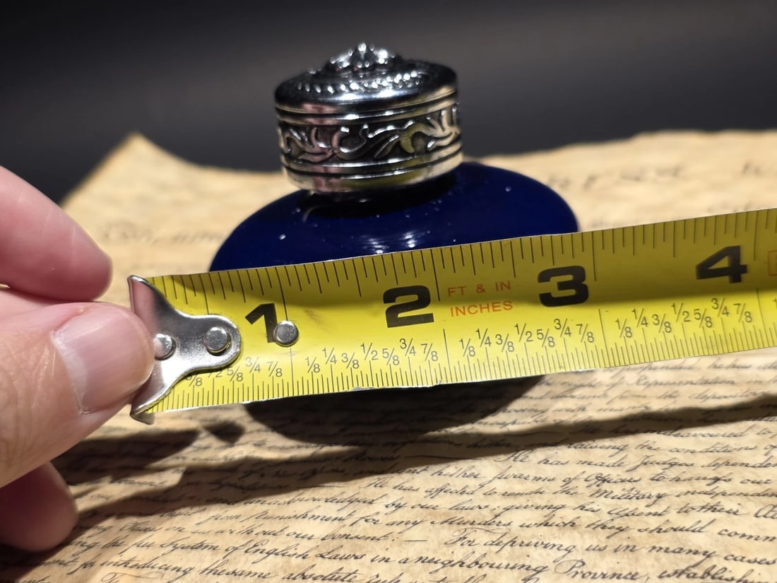 3" Cobalt Blue Ceramic Inkwell Inkpot With Silver Metal Screw Lid - 9