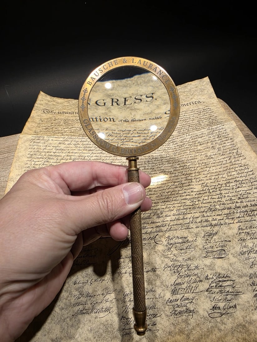 8 1/2" Classic Bausch & Laurance Brass Reading Magnifier - 6