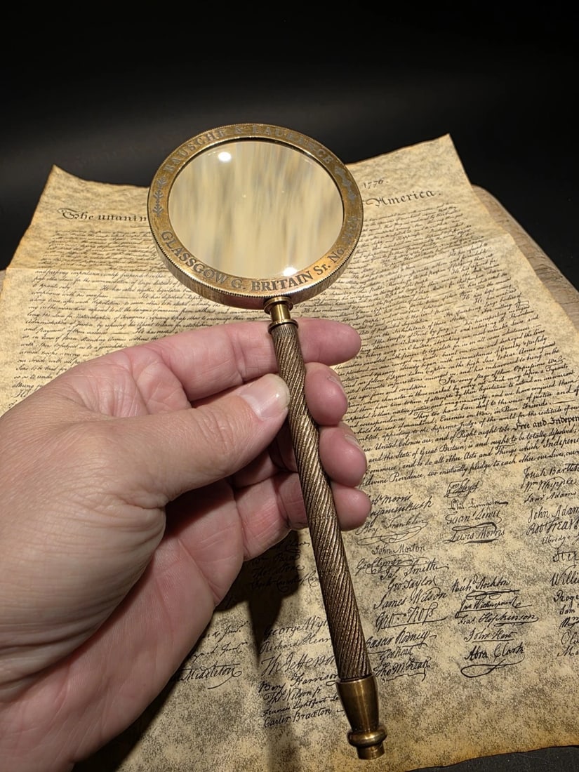 8 1/2" Classic Bausch & Laurance Brass Reading Magnifier - 9