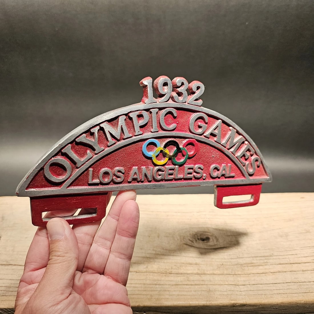 Aluminum 1932 Olympic Games License Plate Fob Topper - 4