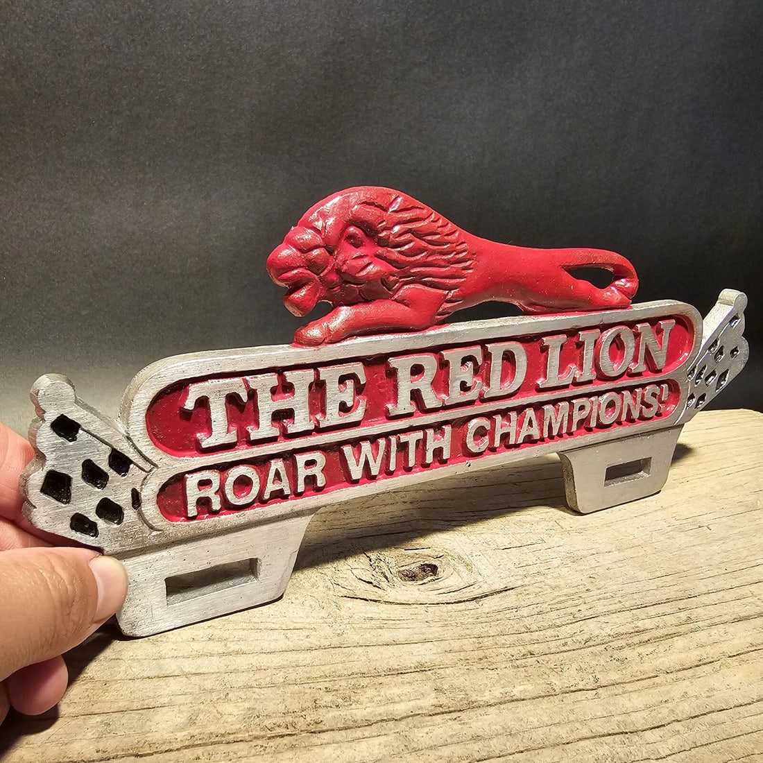 Aluminum Red Lion License Plate Fob Topper - 10