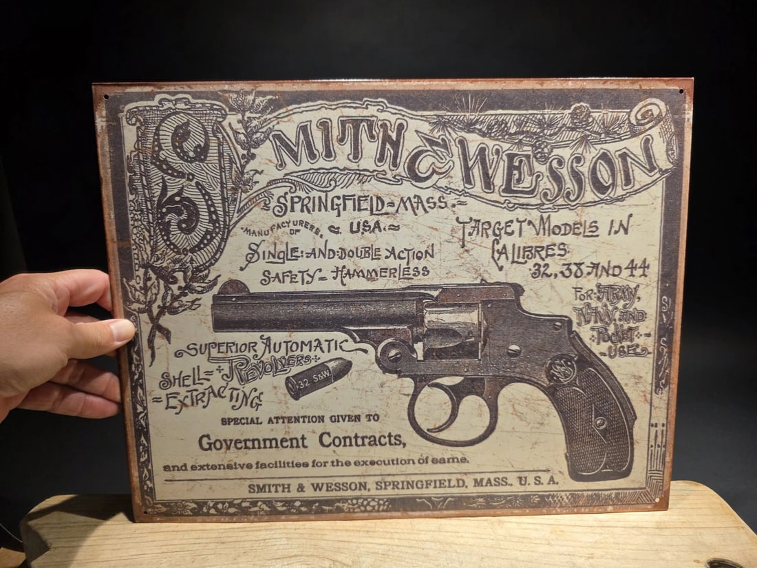 Smith & Wesson Tin Sign 1892 Revolver Advertisement - 2