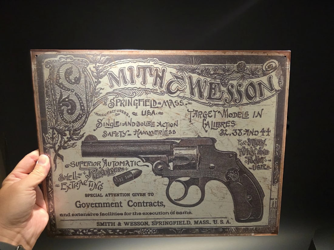 Smith & Wesson Tin Sign 1892 Revolver Advertisement - 3
