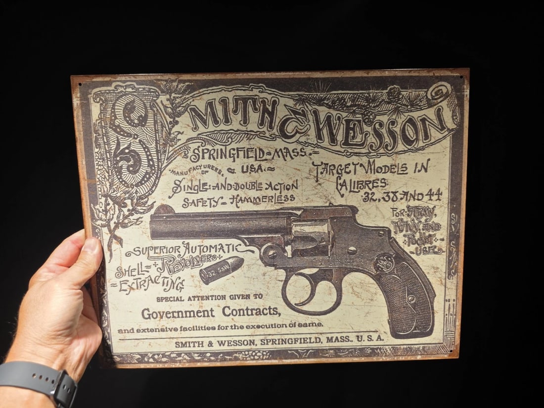 Smith & Wesson Tin Sign 1892 Revolver Advertisement - 4