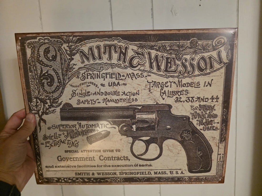 Smith & Wesson Tin Sign 1892 Revolver Advertisement - 5