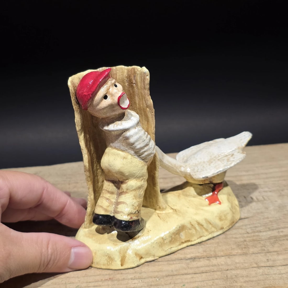 Cast Iron Folk Art Boy & Goose Figurine - 10