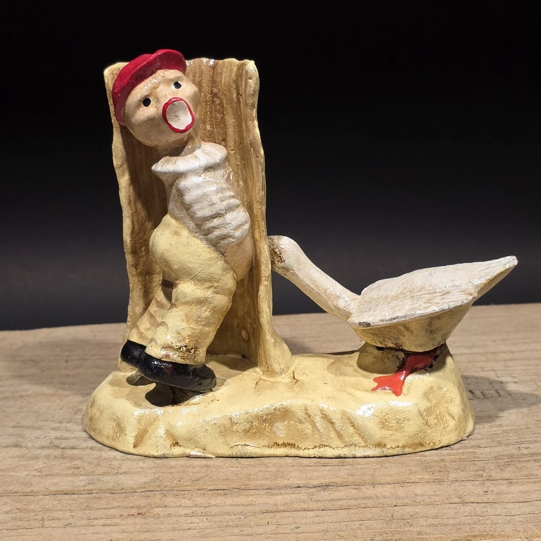 Cast Iron Folk Art Boy & Goose Figurine - 13
