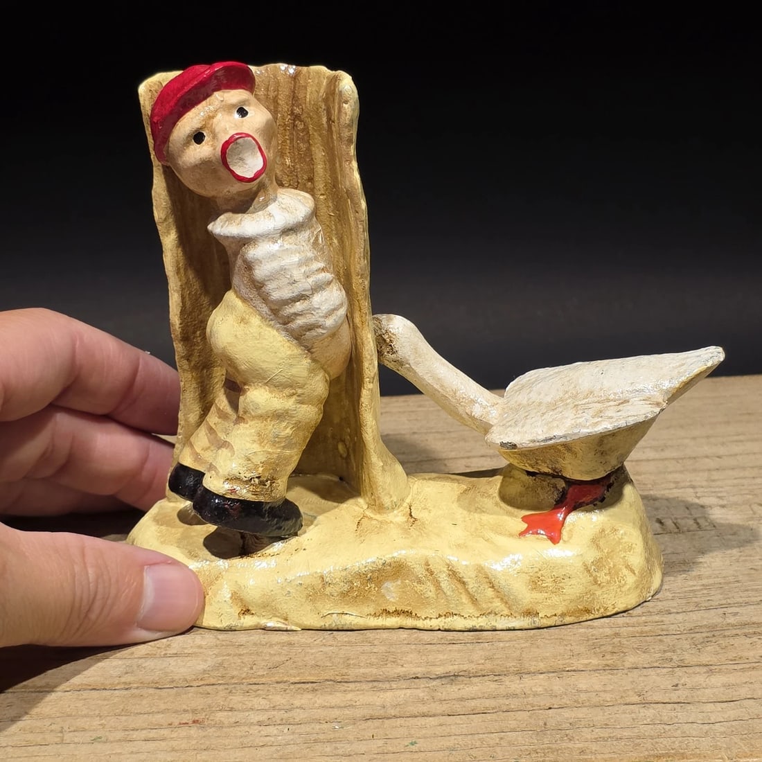 Cast Iron Folk Art Boy & Goose Figurine - 14