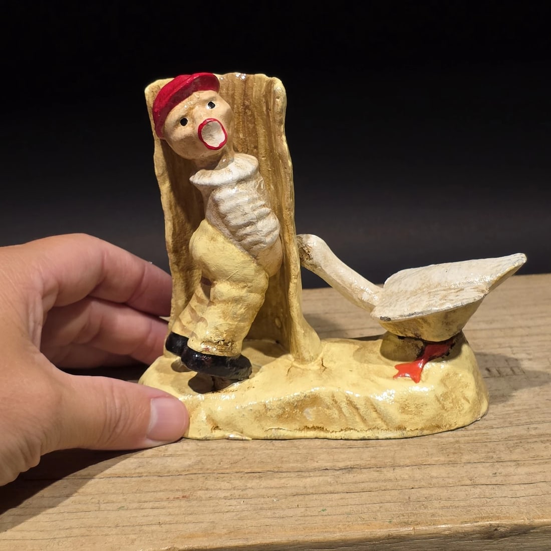 Cast Iron Folk Art Boy & Goose Figurine - 15