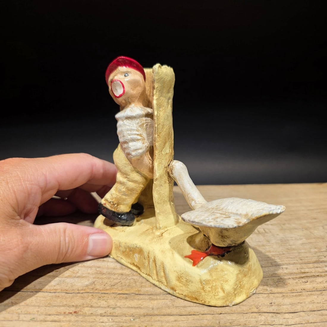 Cast Iron Folk Art Boy & Goose Figurine - 3