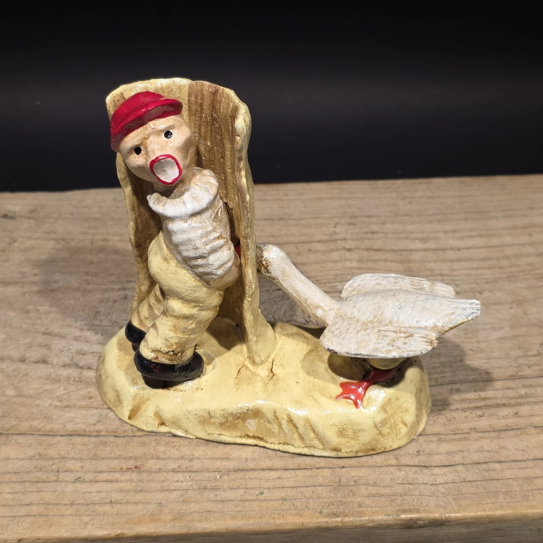 Cast Iron Folk Art Boy & Goose Figurine - 7