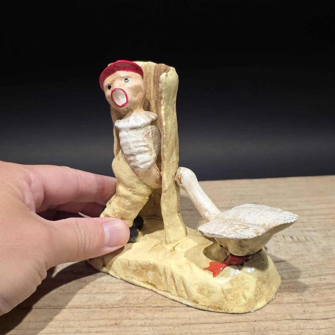 Cast Iron Folk Art Boy & Goose Figurine - 8