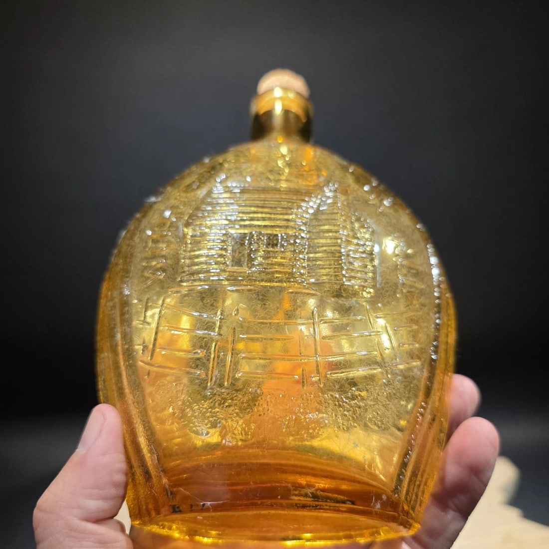 8" Amber Glass Abraham Lincoln Decanter Flask Bottle - 12