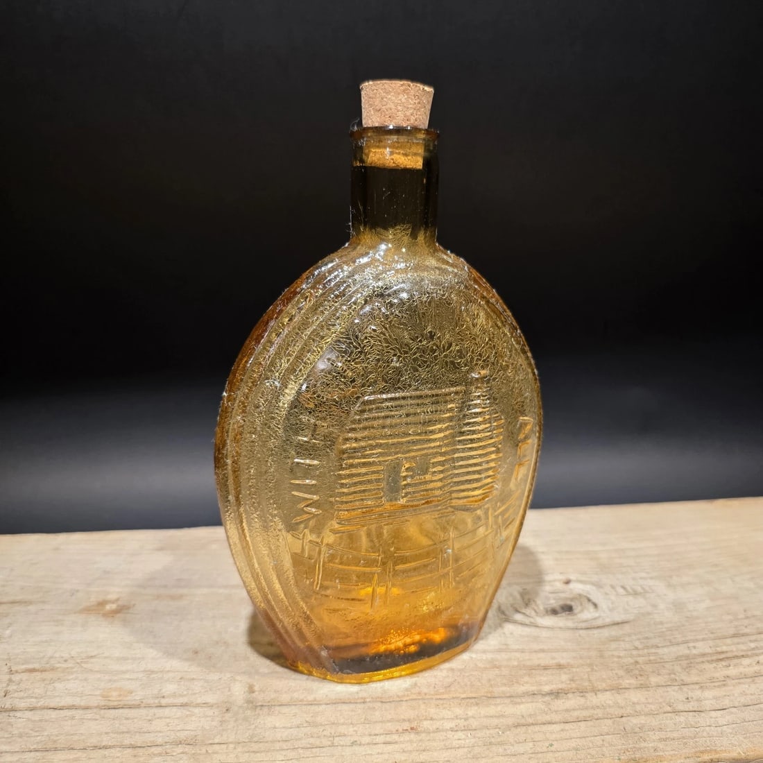 8" Amber Glass Abraham Lincoln Decanter Flask Bottle - 13