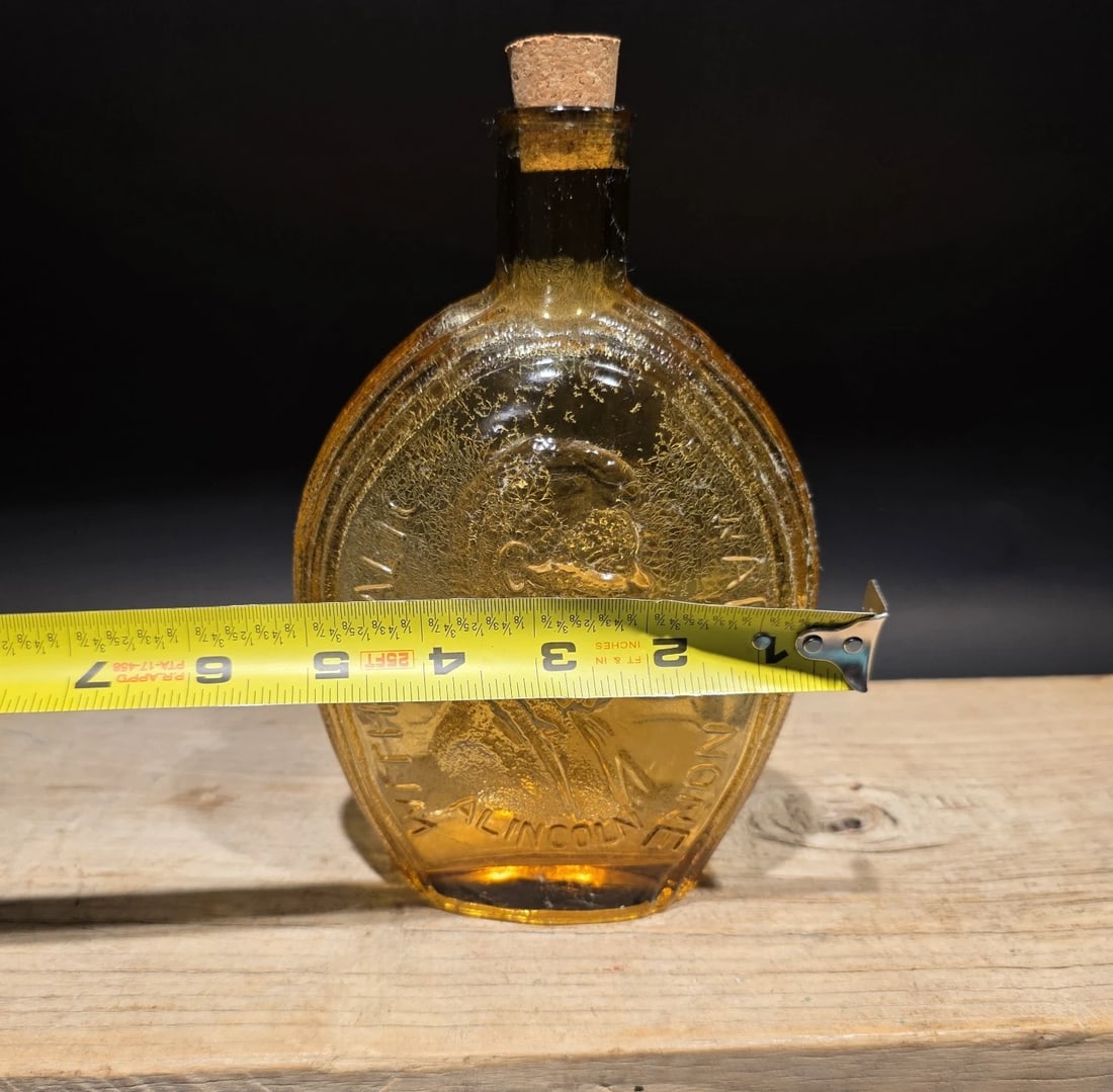 8" Amber Glass Abraham Lincoln Decanter Flask Bottle - 15