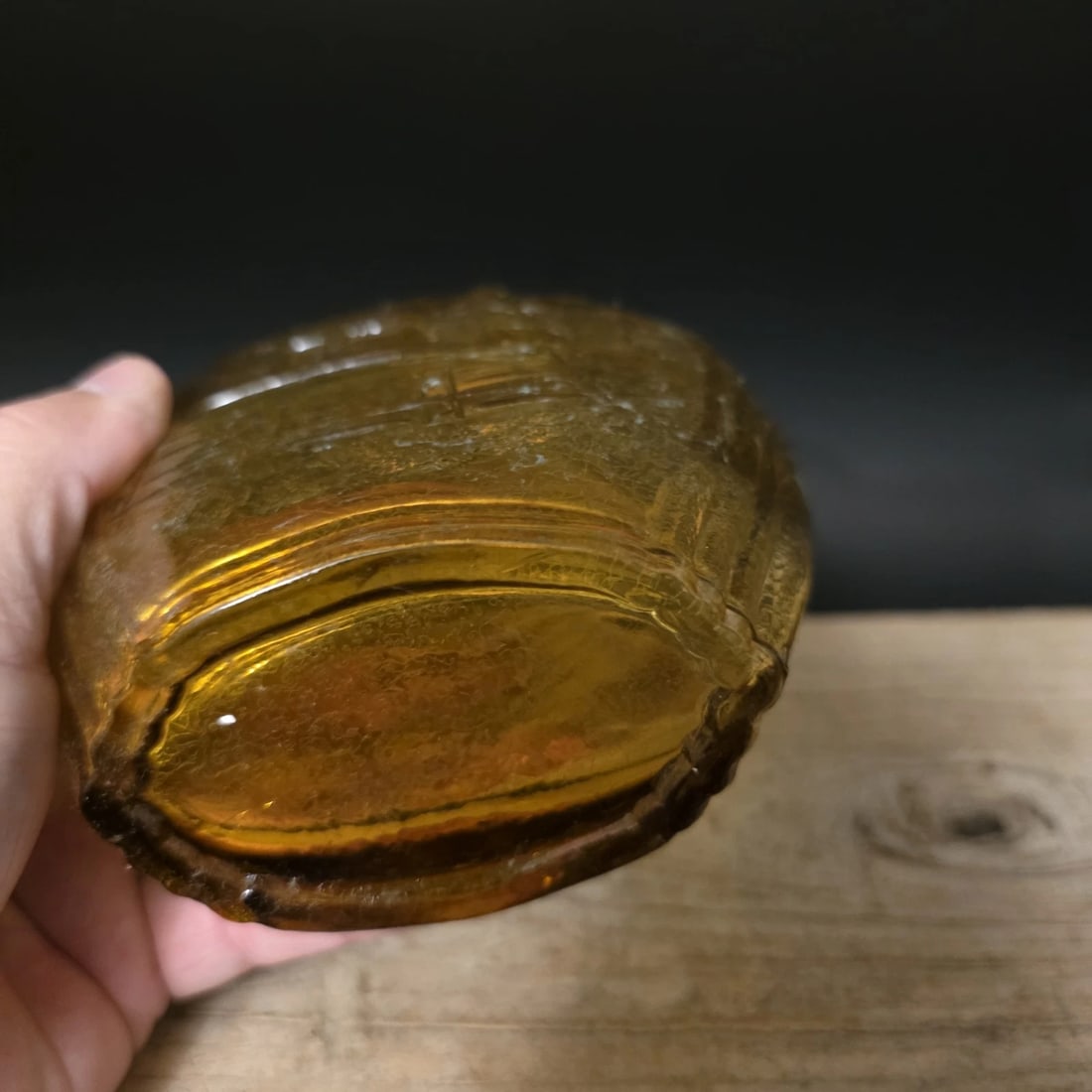 8" Amber Glass Abraham Lincoln Decanter Flask Bottle - 4