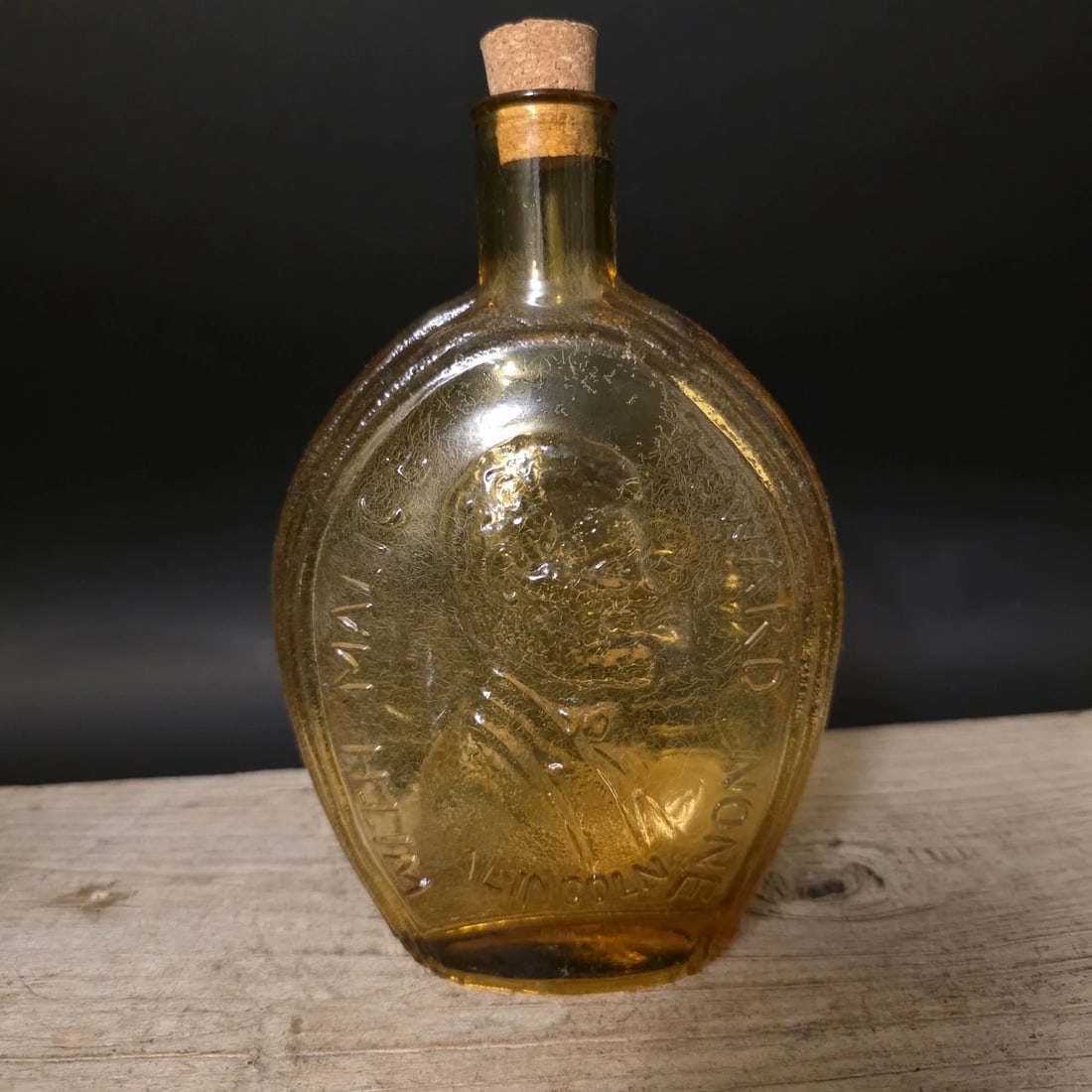 8" Amber Glass Abraham Lincoln Decanter Flask Bottle - 7