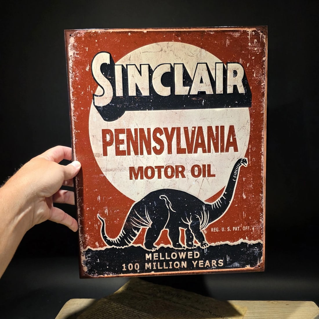 16" Sinclair Dino Pennsylvania Motor Oil Tin Sign - 8