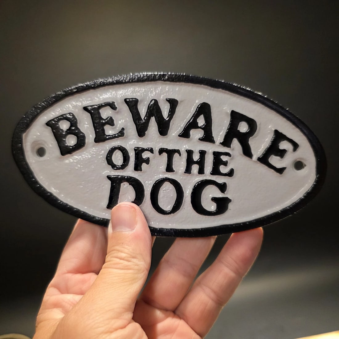 6 1/2" Cast Iron Beware of the Dog Sign Plaque - 5