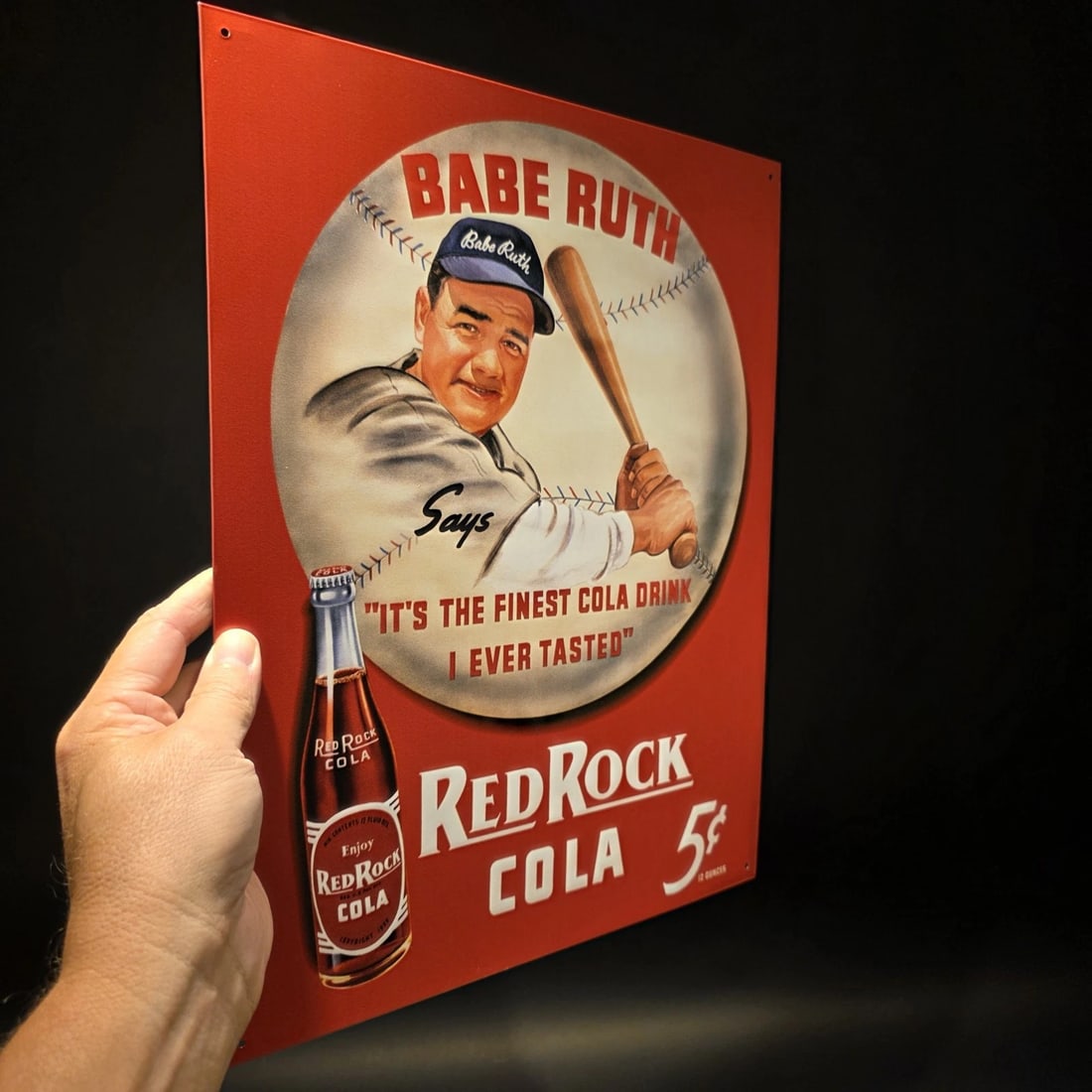 16" Babe Ruth Baseball Red Rock Cola Advertising Sign - 10