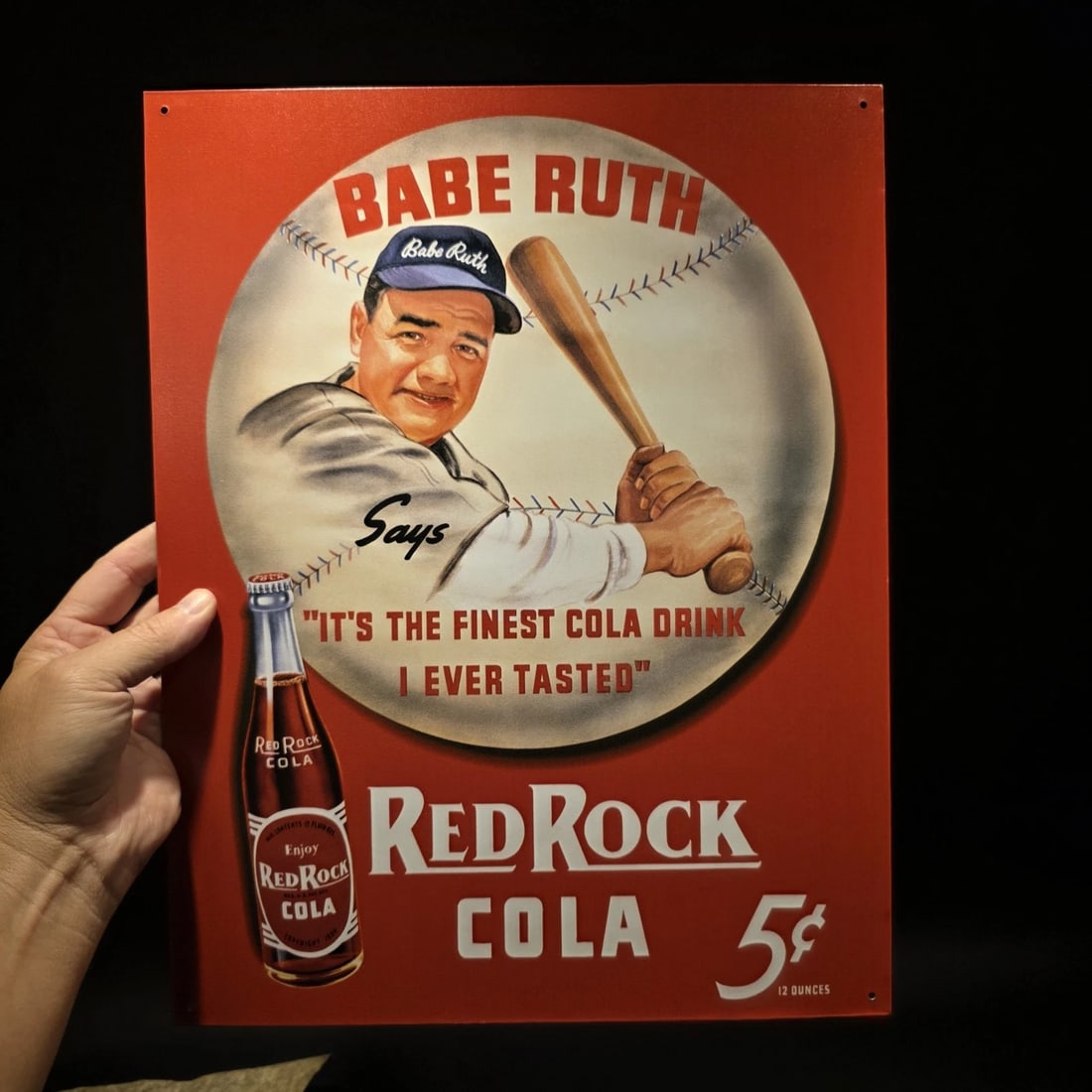 16" Babe Ruth Baseball Red Rock Cola Advertising Sign - 11