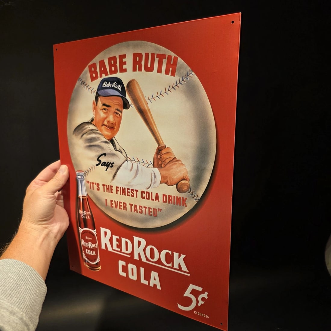 16" Babe Ruth Baseball Red Rock Cola Advertising Sign - 12