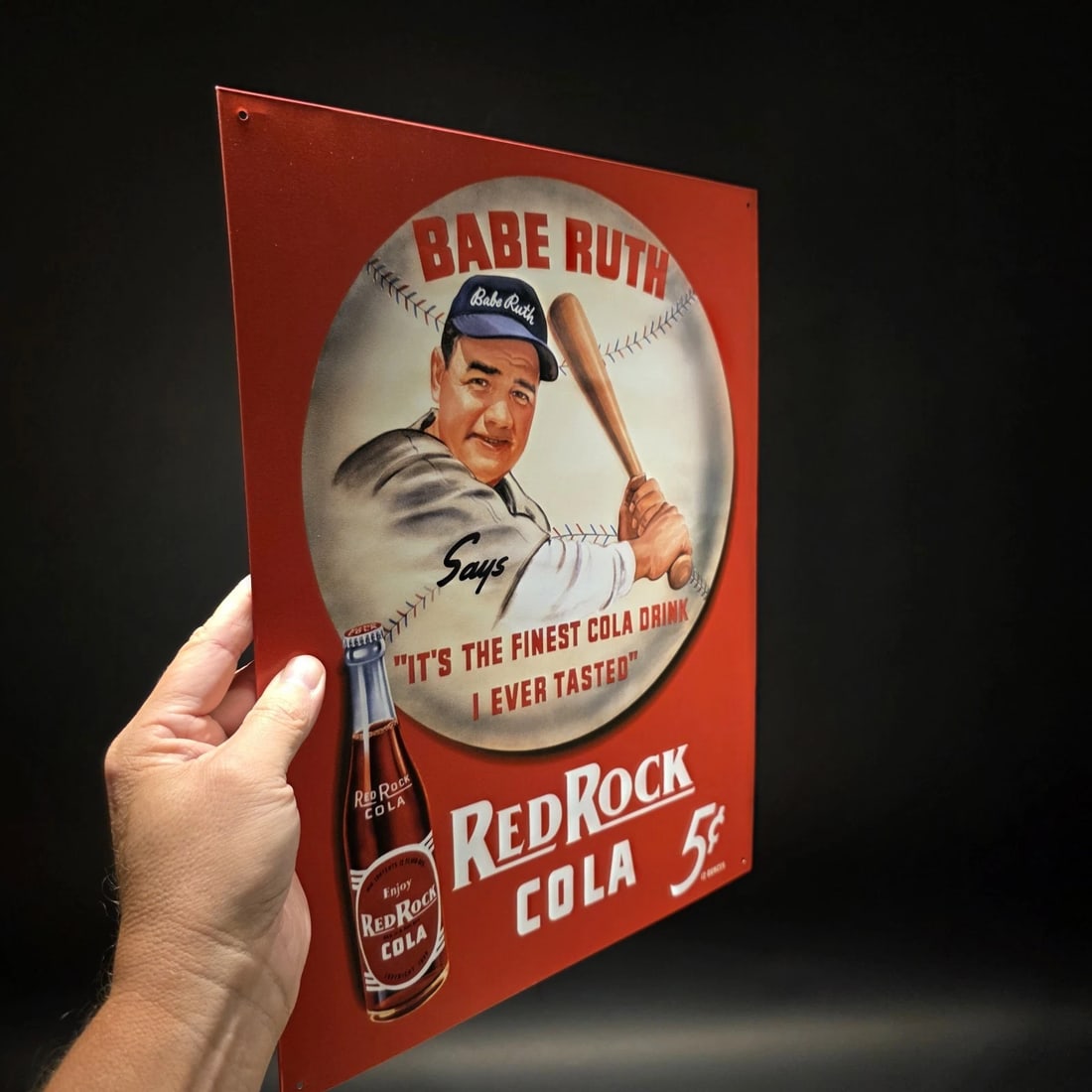 16" Babe Ruth Baseball Red Rock Cola Advertising Sign - 5