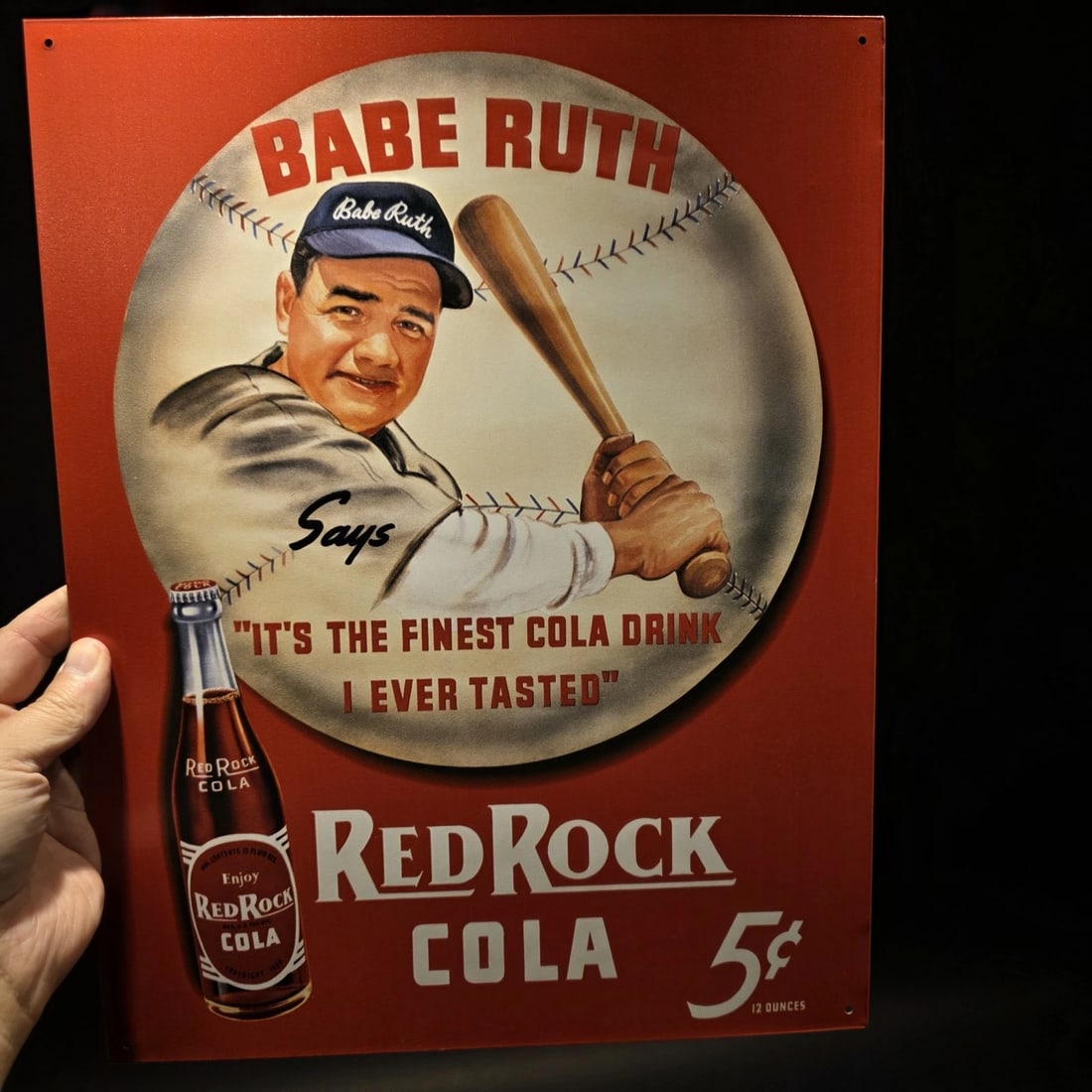 16" Babe Ruth Baseball Red Rock Cola Advertising Sign - 7
