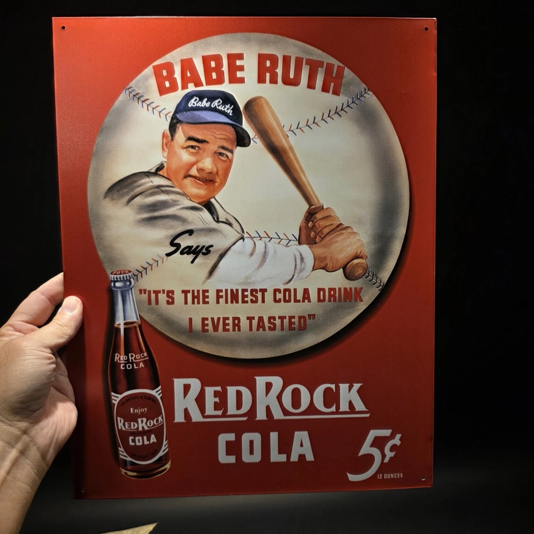 16" Babe Ruth Baseball Red Rock Cola Advertising Sign - 8