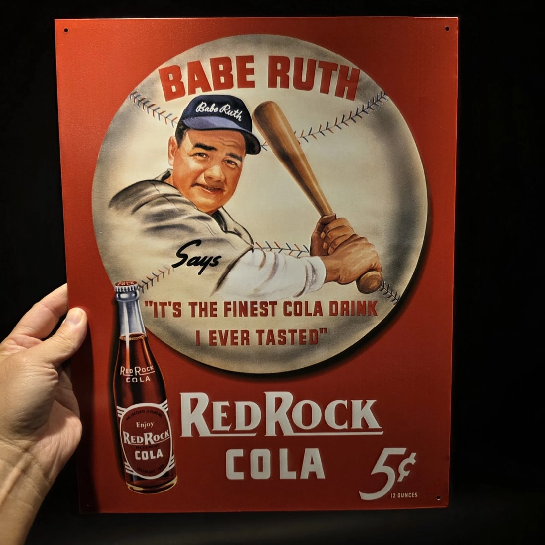 16" Babe Ruth Baseball Red Rock Cola Advertising Sign - 9