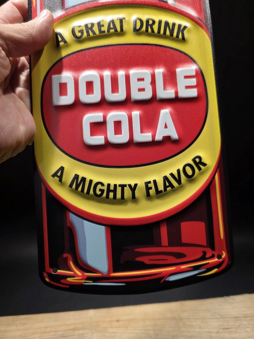 22" Vintage Style Metal Die Cut Double Cola Bottle Sign - 7