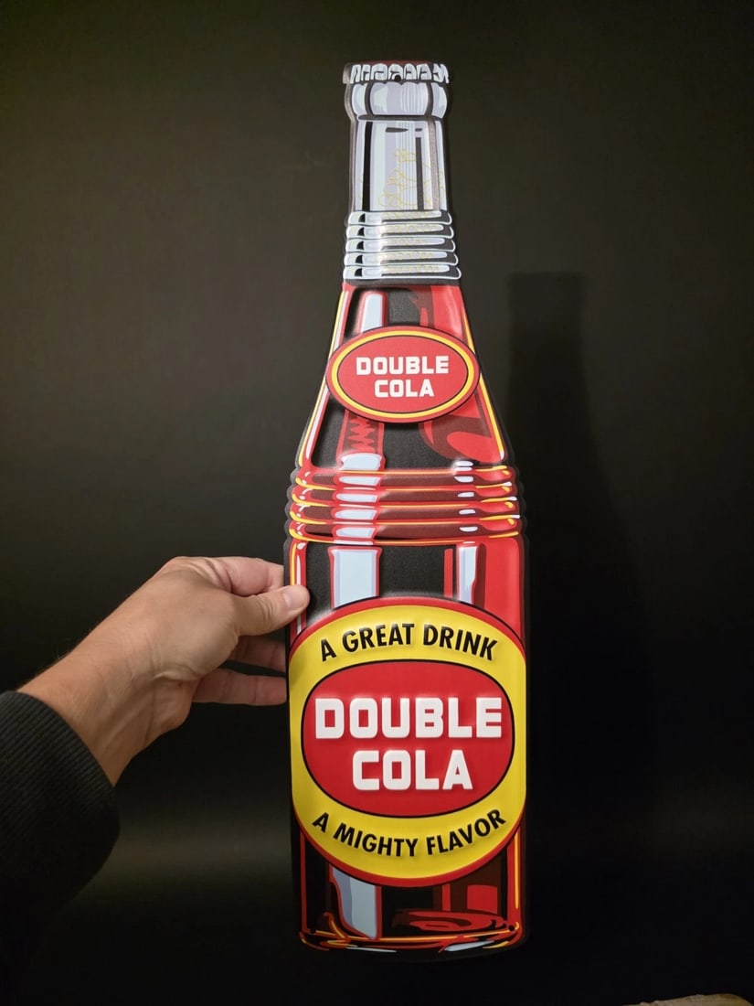 22" Vintage Style Metal Die Cut Double Cola Bottle Sign - 8